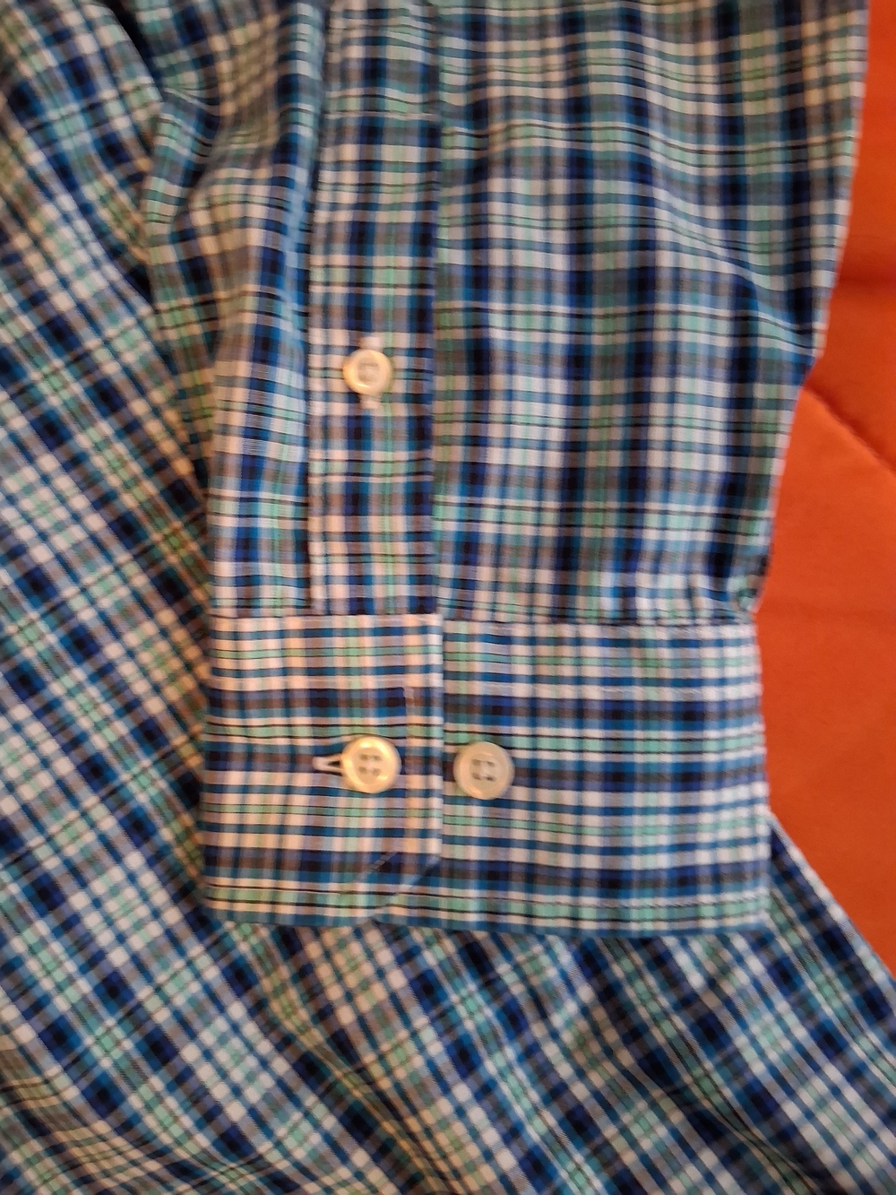 Nautica Men’s Blue and Green Plaid Button-Down Shirt - Picture 4 of 5